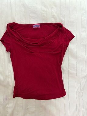 Edikted Deep Red Draped Cowl Neck Short Sleeve Top